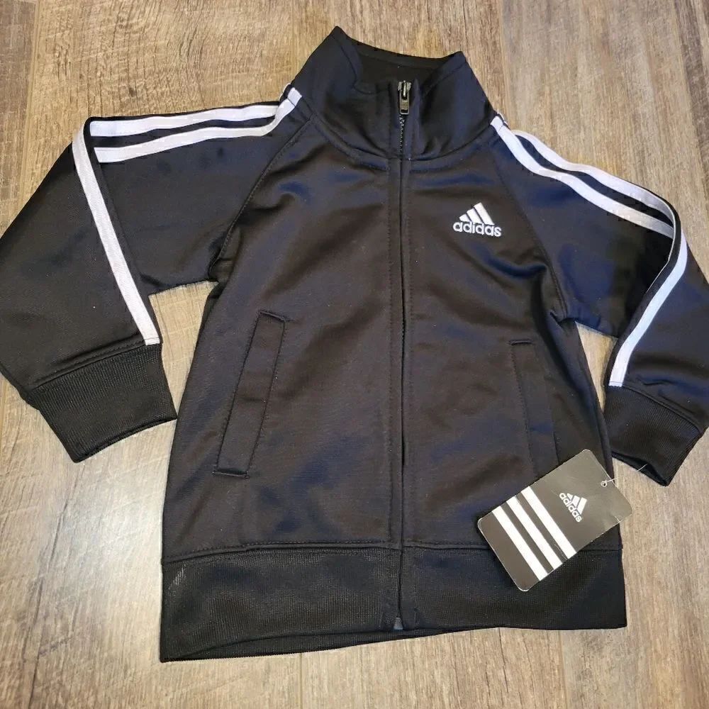 NWT Adidas Long Sleeve Black Zipper Zip Up Jacket 18M
